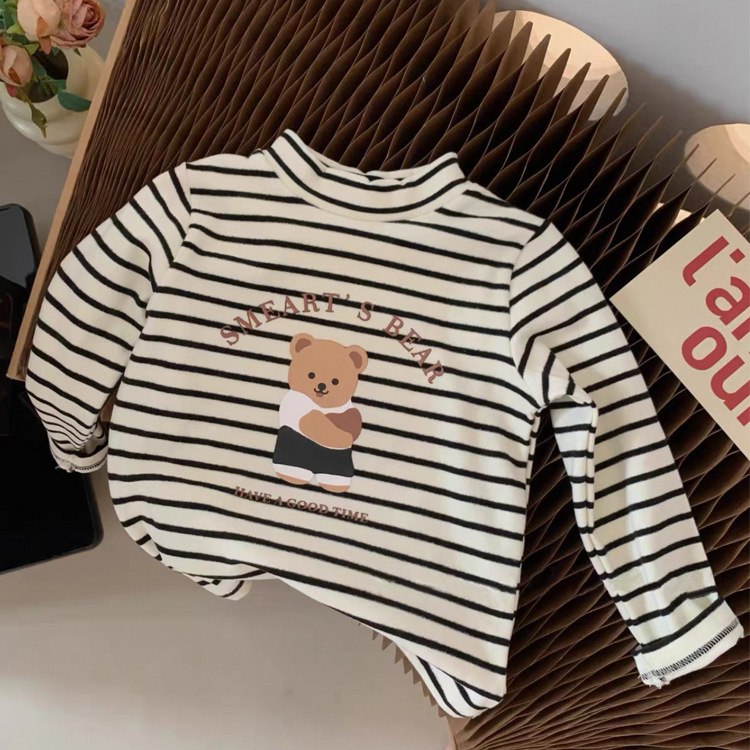 Vaikų marškinėliai su Korėjos stiliumi, veliūro audinys, ilgomis rankovėmis, stačias kaklas, žiemos-rudens