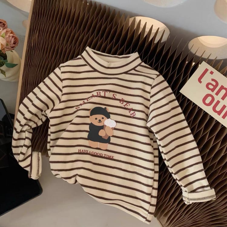 Vaikų marškinėliai su Korėjos stiliumi, veliūro audinys, ilgomis rankovėmis, stačias kaklas, žiemos-rudens