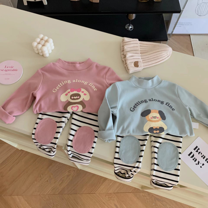 Vaikų marškinėliai su Korėjos stiliumi, veliūro audinys, ilgomis rankovėmis, stačias kaklas, žiemos-rudens