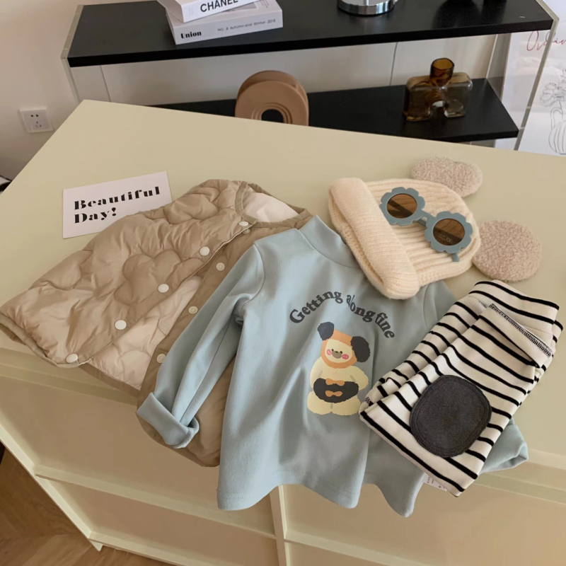 Vaikų marškinėliai su Korėjos stiliumi, veliūro audinys, ilgomis rankovėmis, stačias kaklas, žiemos-rudens