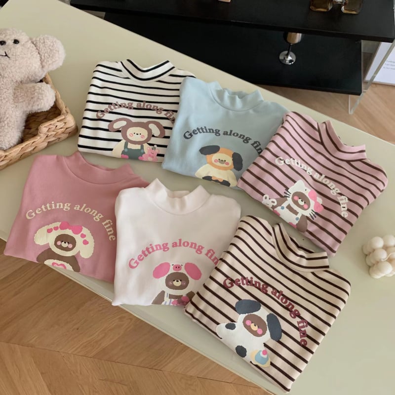 Vaikų marškinėliai su Korėjos stiliumi, veliūro audinys, ilgomis rankovėmis, stačias kaklas, žiemos-rudens