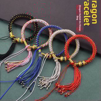 Apyrankė su drakono žvynų mazgu, Tibeto įkvėpta dizainas, rankomis pintas virvės, unisex, etninio stiliaus