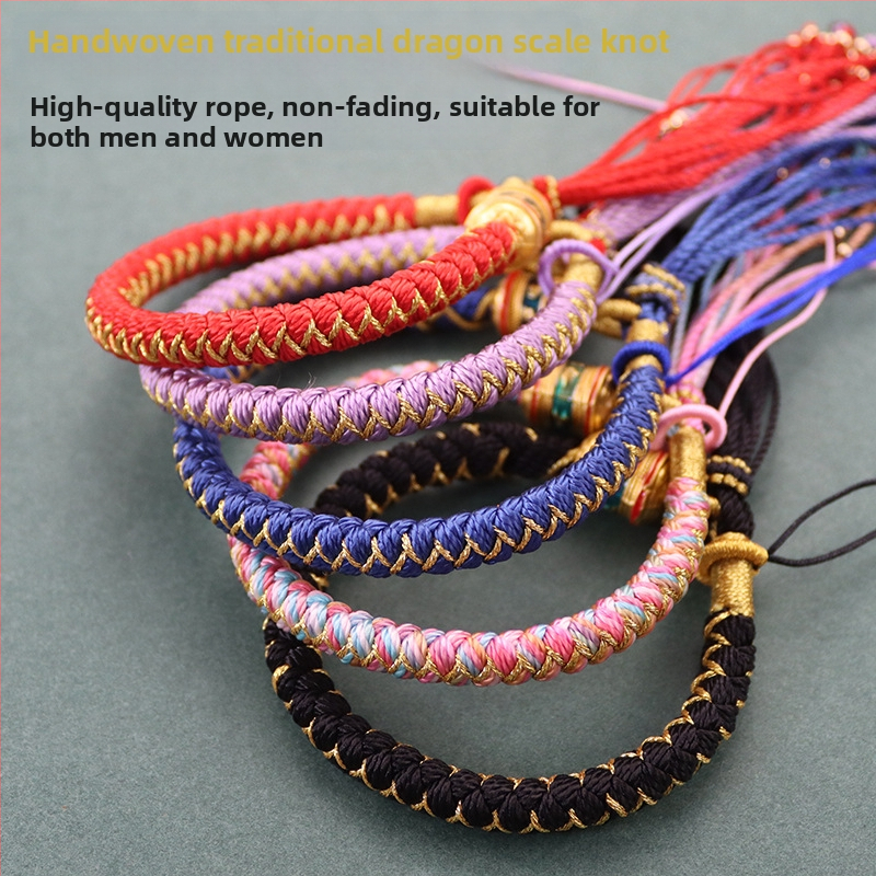 Náramok s drakými šupinami, tibetskej inšpirácie dizajn, ručne tkaný zo šnúr, unisex, etnický štýl