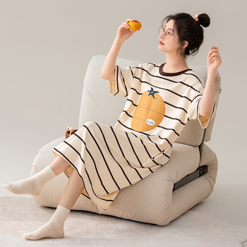 Ženska noćna haljina od 100% pamuka, ljeto, rukavi 3/4, okrugli izrez, srednja duljina