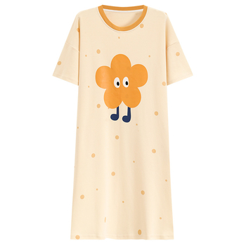 Ženska noćna haljina od 100% pamuka, ljeto, rukavi 3/4, okrugli izrez, srednja duljina
