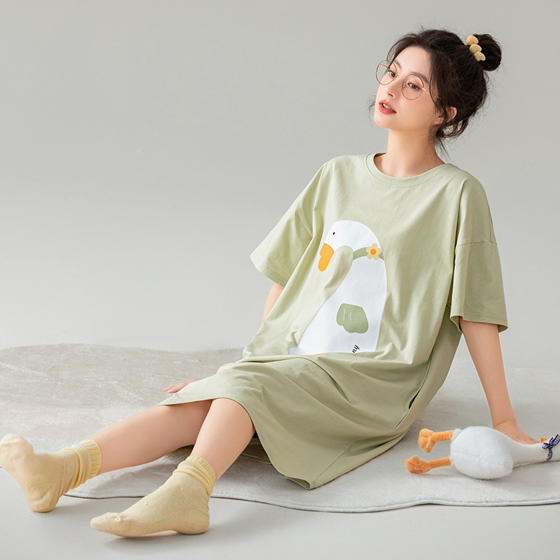 Ženska noćna haljina od 100% pamuka, ljeto, rukavi 3/4, okrugli izrez, srednja duljina