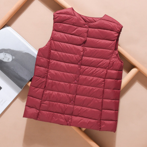 Pūkinė liemenė, lengvas Chenille audinys, baltų ančių pūkų užpildas, siaura silueta, apvali kaklo iškirptė