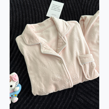 Pijamale pentru femei, stil fustă, design etnic, țesătură din bumbac țesut, mâneci lungi