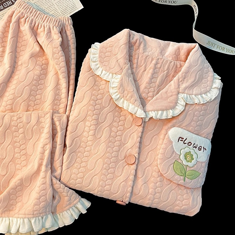 Pijamale pentru femei, stil fustă, design etnic, țesătură din bumbac țesut, mâneci lungi