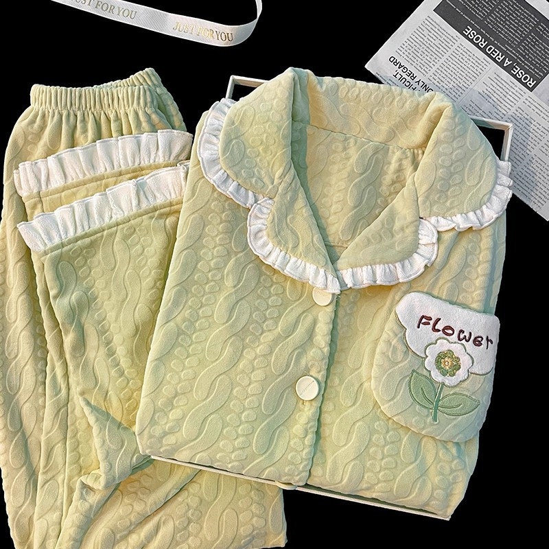 Pijamale pentru femei, stil fustă, design etnic, țesătură din bumbac țesut, mâneci lungi