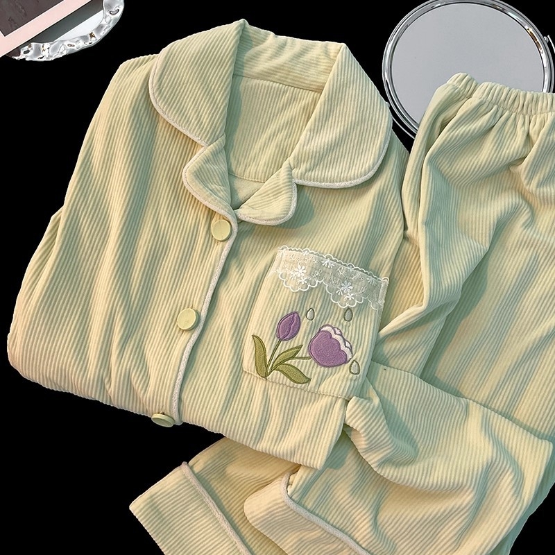 Pijamale pentru femei, stil fustă, design etnic, țesătură din bumbac țesut, mâneci lungi