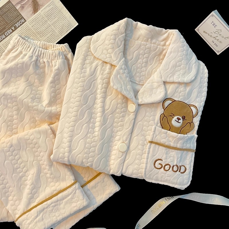 Pijamale pentru femei, stil fustă, design etnic, țesătură din bumbac țesut, mâneci lungi