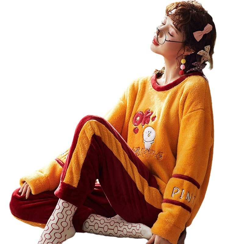 Set pijama din flanelă – stil dulce și drăguț, guler rotund, mâneci lungi, pantaloni, poliester 95–100%