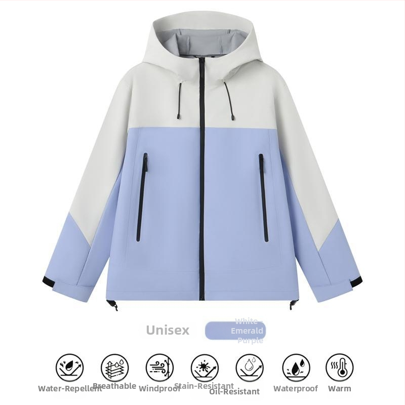 Veekindel ja tuulekindel töömantel kapuutsiga, kõrge krae ja tõmblukuga, kolmekihiline kangas, talvine välistoode noortele