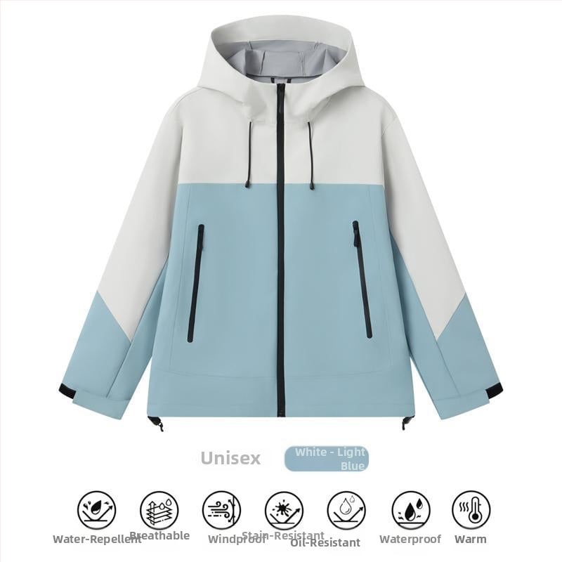 Veekindel ja tuulekindel töömantel kapuutsiga, kõrge krae ja tõmblukuga, kolmekihiline kangas, talvine välistoode noortele