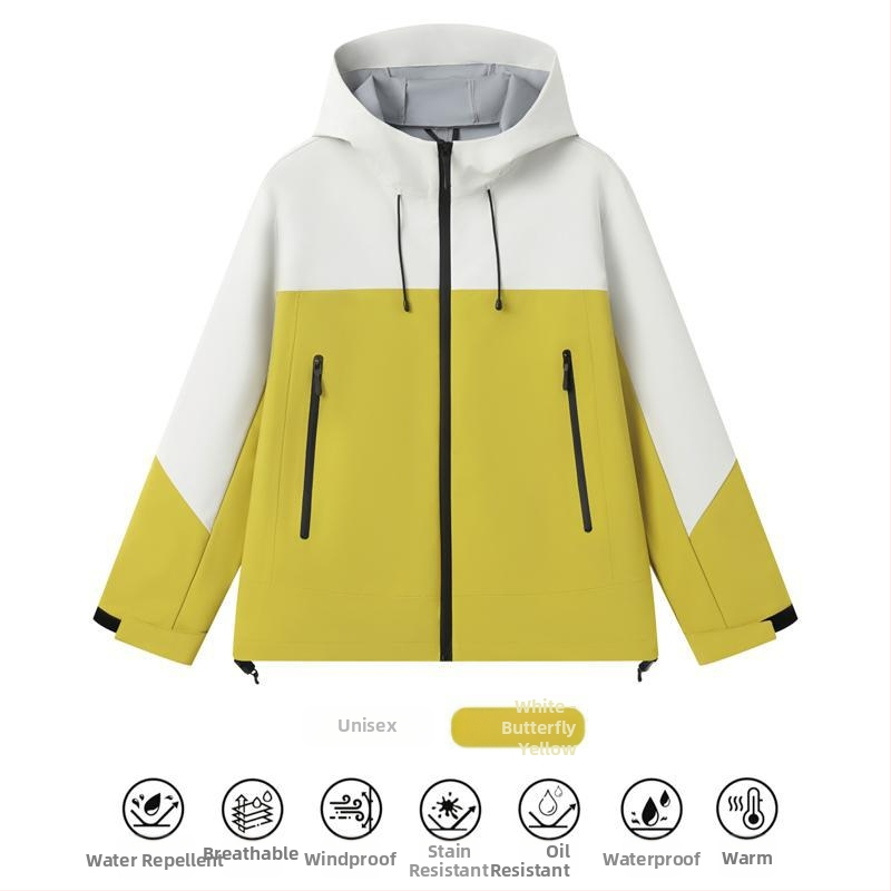 Veekindel ja tuulekindel töömantel kapuutsiga, kõrge krae ja tõmblukuga, kolmekihiline kangas, talvine välistoode noortele