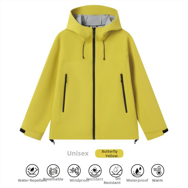 Veekindel ja tuulekindel töömantel kapuutsiga, kõrge krae ja tõmblukuga, kolmekihiline kangas, talvine välistoode noortele