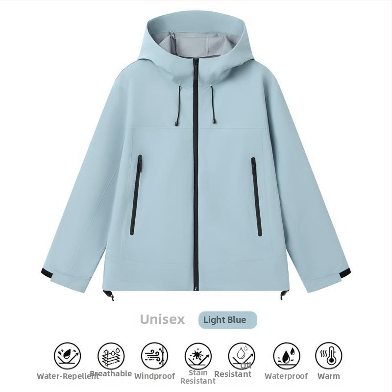 Veekindel ja tuulekindel töömantel kapuutsiga, kõrge krae ja tõmblukuga, kolmekihiline kangas, talvine välistoode noortele