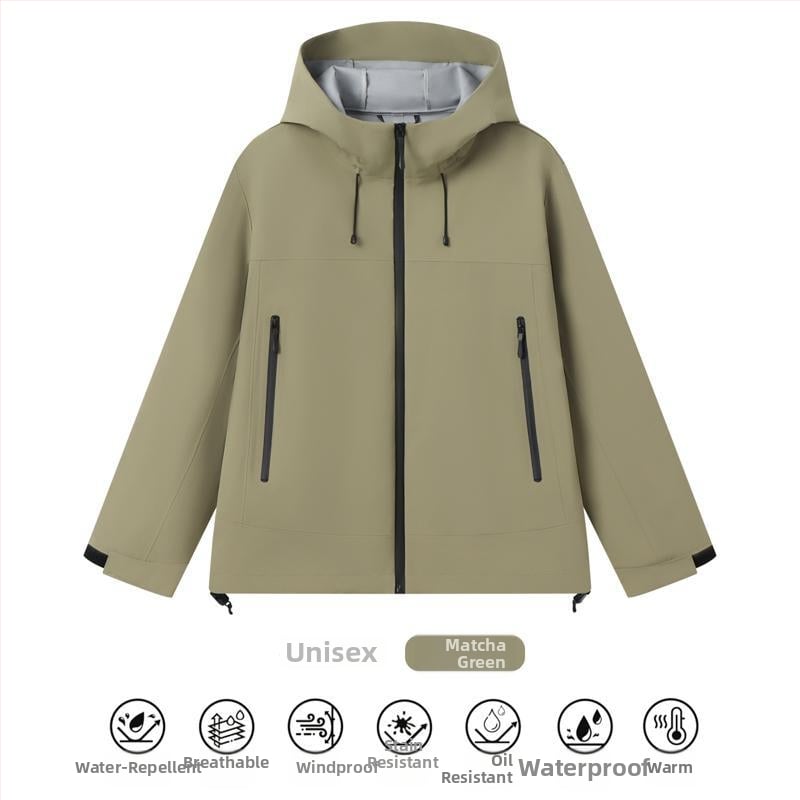 Veekindel ja tuulekindel töömantel kapuutsiga, kõrge krae ja tõmblukuga, kolmekihiline kangas, talvine välistoode noortele