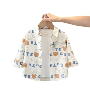 Vaikų marškiniai su ilgomis rankovėmis ir revero apykakle, 100% medvilnė, gyvūnų/animacinis raštas, Korėjos stiliaus, amžius 1–3 metai