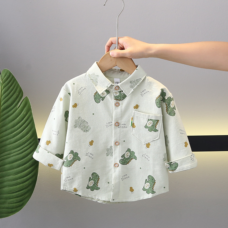 Vaikų marškiniai su ilgomis rankovėmis ir revero apykakle, 100% medvilnė, gyvūnų/animacinis raštas, Korėjos stiliaus, amžius 1–3 metai