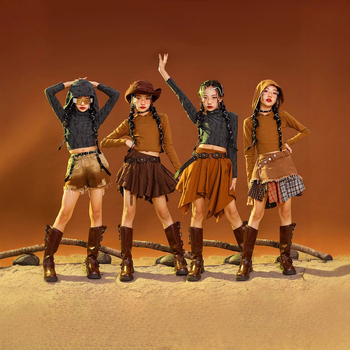 Vaikų hip-hop šokių kostiumas, kordurojo audinys iš medvilnės, 3–8 metų (100–140 cm), pavasario ir rudens pasirodymų apranga