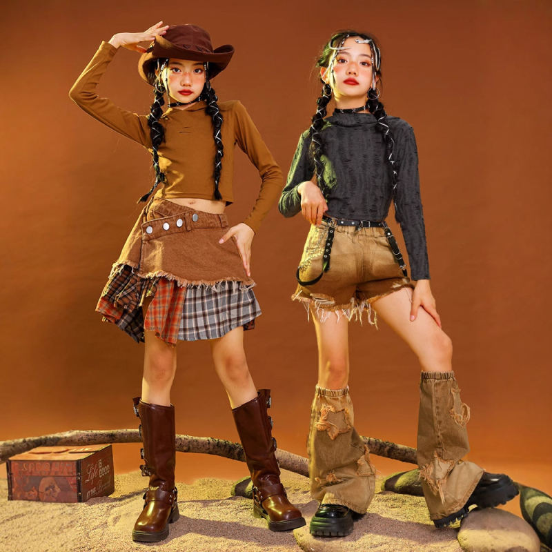 Vaikų hip-hop šokių kostiumas, kordurojo audinys iš medvilnės, 3–8 metų (100–140 cm), pavasario ir rudens pasirodymų apranga