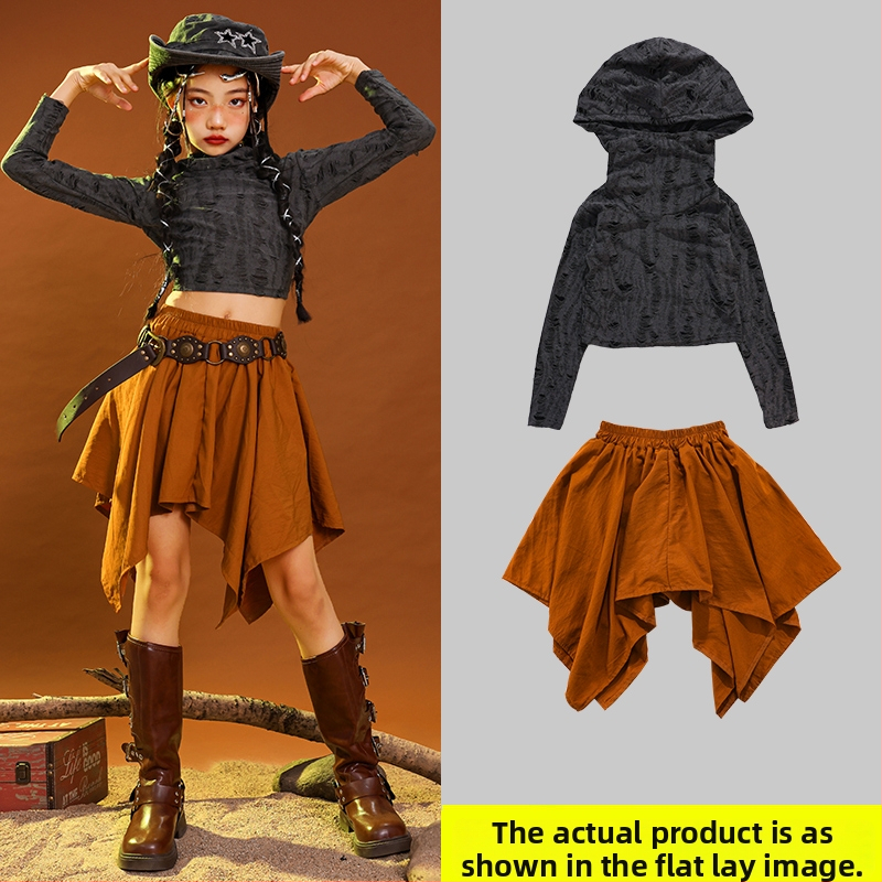 Vaikų hip-hop šokių kostiumas, kordurojo audinys iš medvilnės, 3–8 metų (100–140 cm), pavasario ir rudens pasirodymų apranga