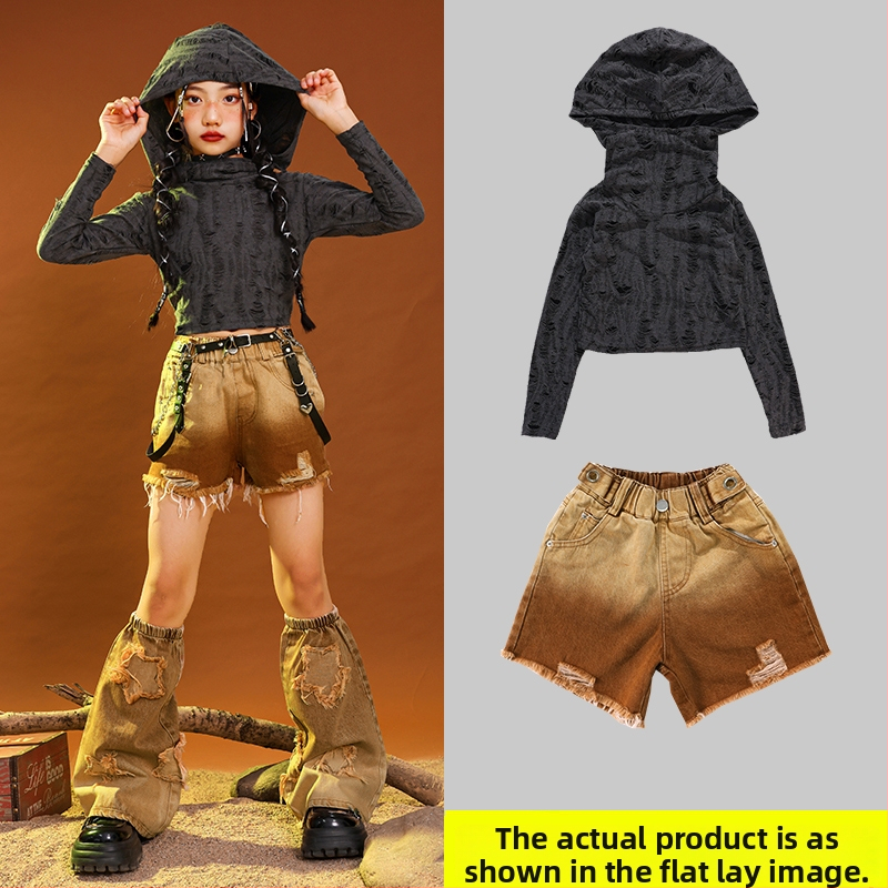 Vaikų hip-hop šokių kostiumas, kordurojo audinys iš medvilnės, 3–8 metų (100–140 cm), pavasario ir rudens pasirodymų apranga