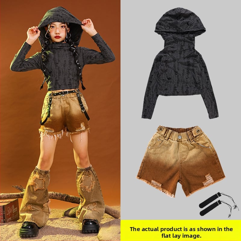 Vaikų hip-hop šokių kostiumas, kordurojo audinys iš medvilnės, 3–8 metų (100–140 cm), pavasario ir rudens pasirodymų apranga