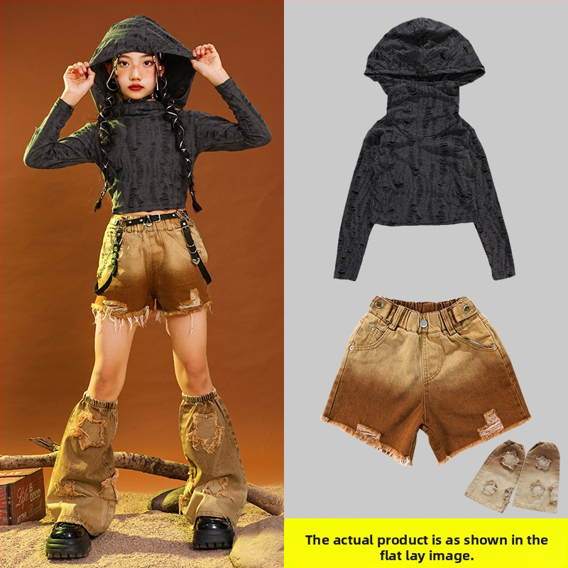 Vaikų hip-hop šokių kostiumas, kordurojo audinys iš medvilnės, 3–8 metų (100–140 cm), pavasario ir rudens pasirodymų apranga