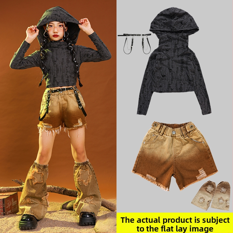 Vaikų hip-hop šokių kostiumas, kordurojo audinys iš medvilnės, 3–8 metų (100–140 cm), pavasario ir rudens pasirodymų apranga