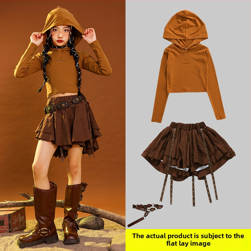 Vaikų hip-hop šokių kostiumas, kordurojo audinys iš medvilnės, 3–8 metų (100–140 cm), pavasario ir rudens pasirodymų apranga