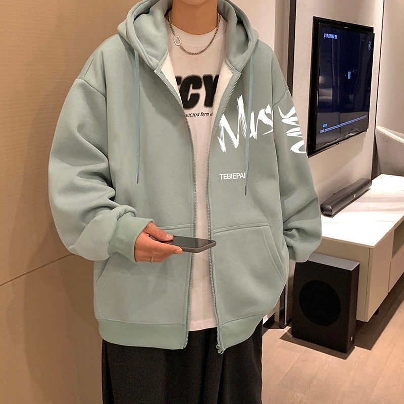 Hooded s zatvaranjem na zip kardigan, džemper s natpisom u hongkonškom stilu, mješavina pamuka i poliestera 58,7% / 41,3%, stojeći ovratnik, raglan rukavi, za sve sezone