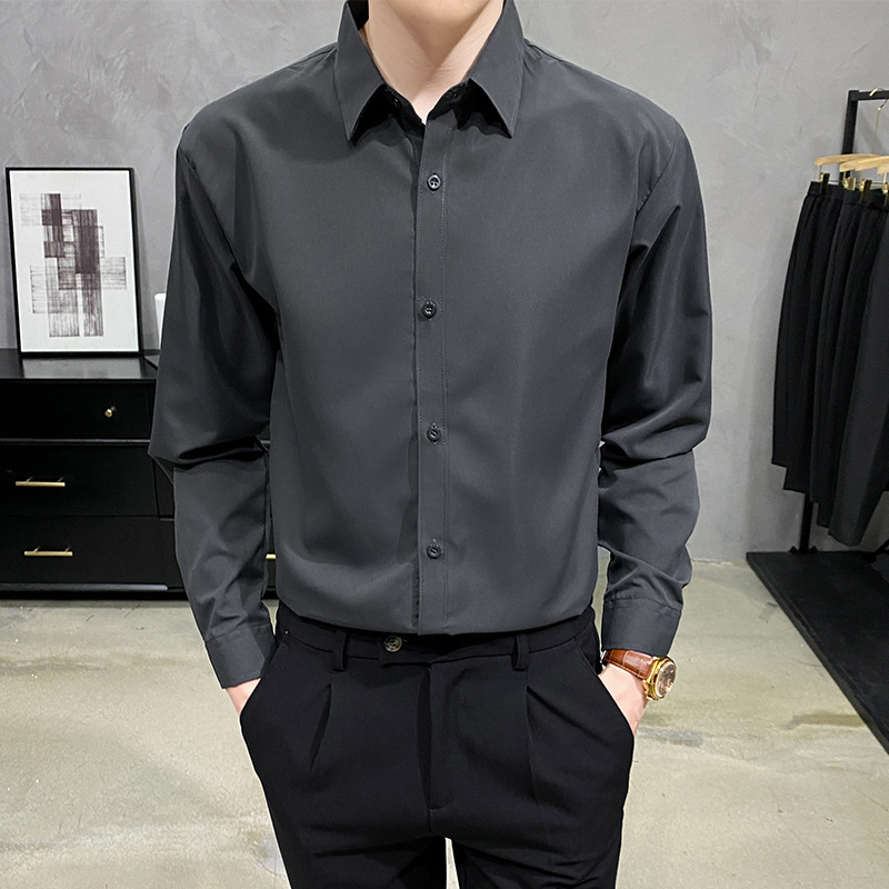 Cămașă bărbătească slim fit, mâneci lungi, poliester, fără călcare, anti-șifonare, stil business casual