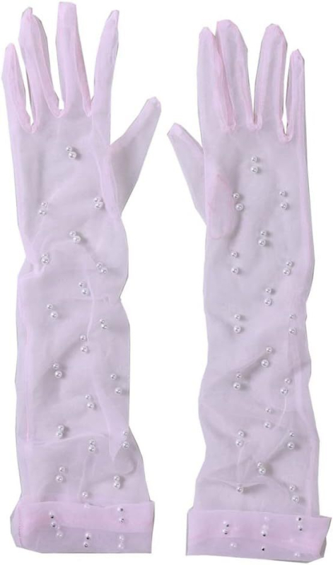 Ръкавички от мрежеста тюл с мъниста по пръстите, ултра тънки, до лактите, за сватба и балове