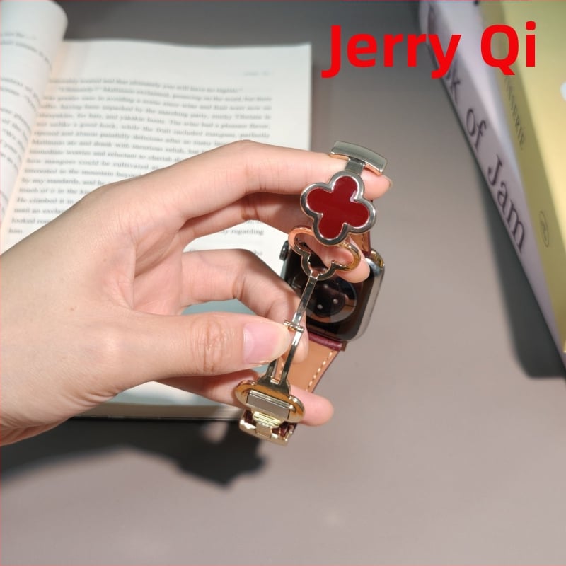 Brățară pentru ceas din piele naturală, cu cataramă magnetică în formă de trifoi cu patru foi, pentru Apple Watch, compatibilă cu modelele 6–11, lățimea conectării 18/20/22 mm, greutate aproximativ 20 g, lansare în 2025