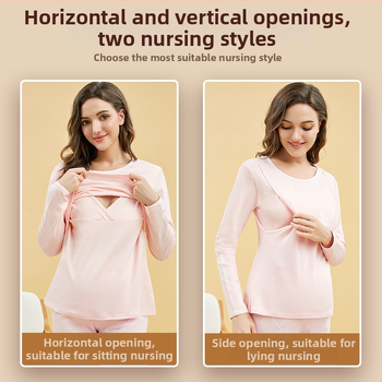 Po gimdymo maitinančio naktinio komplekto drabužiai — 100% medvilnė, ilgų rankovių viršus + ilgos kelnes, vientisas, maitinančio atidarymas