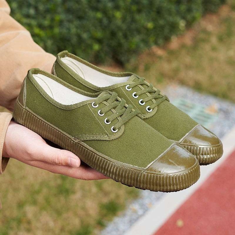 Vyriniai darbiniai bateliai iš drobės su gumine padų, anti-slydim ir atsparūs dilimui, vidutinio aukščio pirštų apsauga iš odos, raišteliai