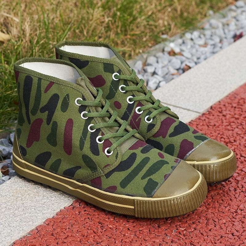 Vyriniai darbiniai bateliai iš drobės su gumine padų, anti-slydim ir atsparūs dilimui, vidutinio aukščio pirštų apsauga iš odos, raišteliai