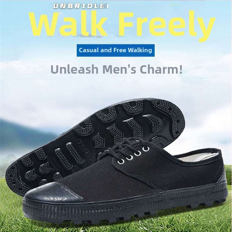 Vyriniai darbiniai bateliai iš drobės su gumine padų, anti-slydim ir atsparūs dilimui, vidutinio aukščio pirštų apsauga iš odos, raišteliai