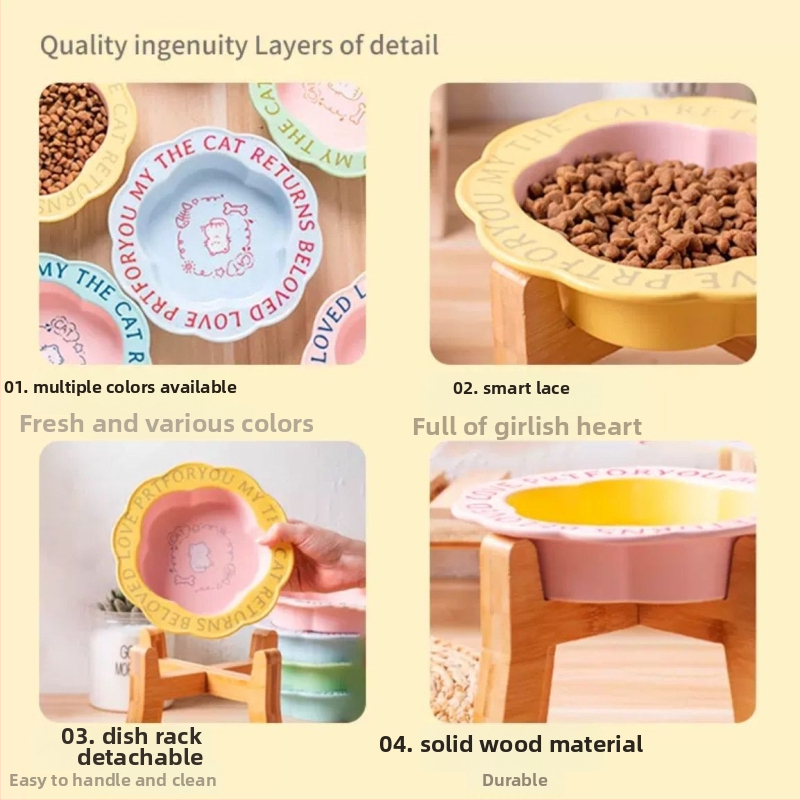 Керамична купичка за хранене на домашни любимци с дантелена шарка и високи крака – подходяща за котки