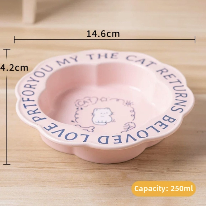 Керамична купичка за хранене на домашни любимци с дантелена шарка и високи крака – подходяща за котки