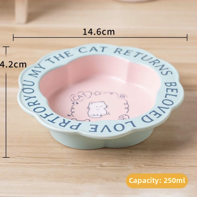 Керамична купичка за хранене на домашни любимци с дантелена шарка и високи крака – подходяща за котки