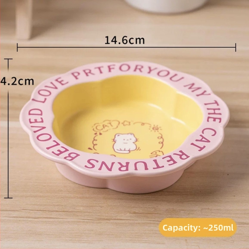 Керамична купичка за хранене на домашни любимци с дантелена шарка и високи крака – подходяща за котки