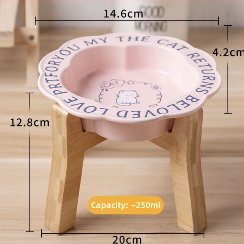 Керамична купичка за хранене на домашни любимци с дантелена шарка и високи крака – подходяща за котки