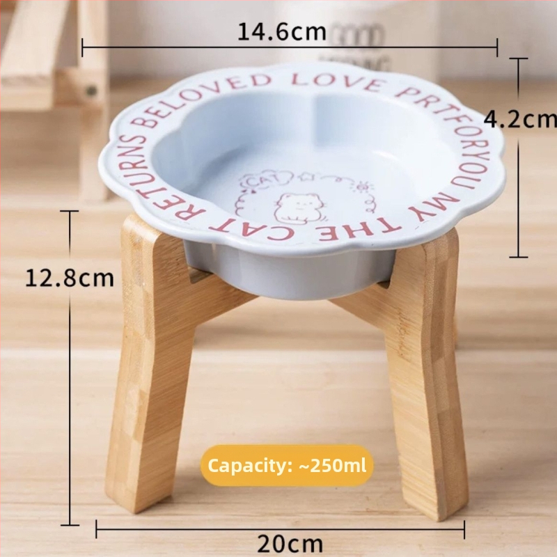 Керамична купичка за хранене на домашни любимци с дантелена шарка и високи крака – подходяща за котки