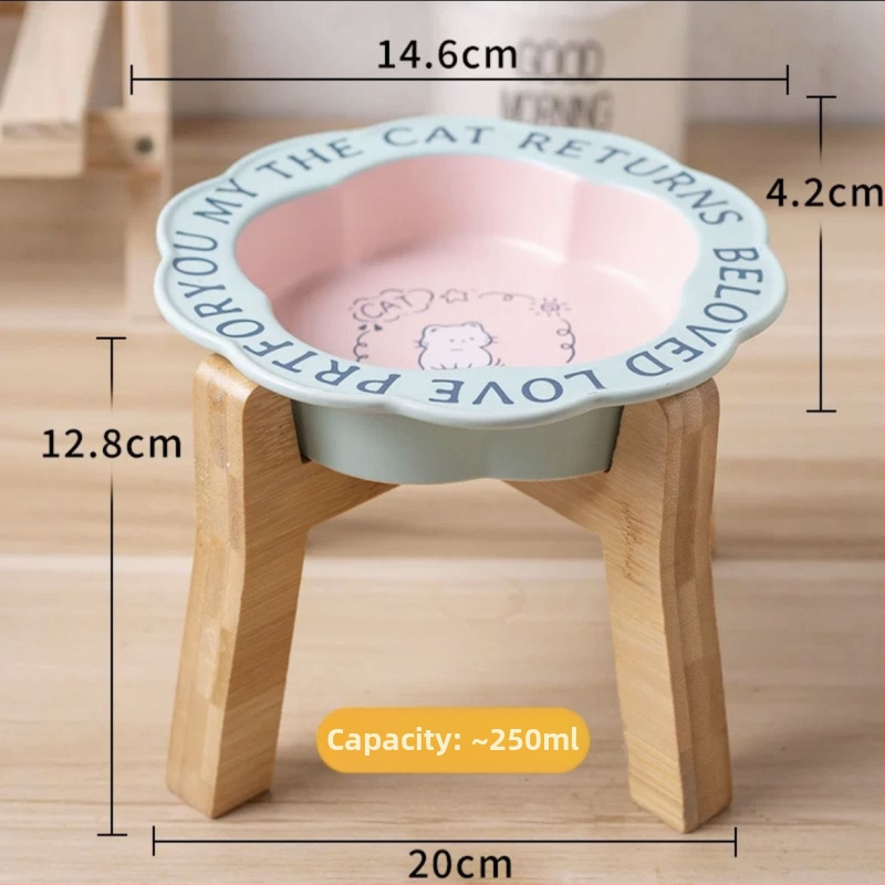 Керамична купичка за хранене на домашни любимци с дантелена шарка и високи крака – подходяща за котки