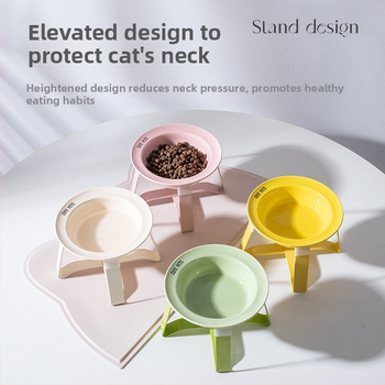 Керамична котешка купа за храна и вода на висока стойка с защита на шията и метална рамка, автоматично хранене
