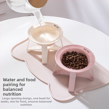 Керамична котешка купа за храна и вода на висока стойка с защита на шията и метална рамка, автоматично хранене